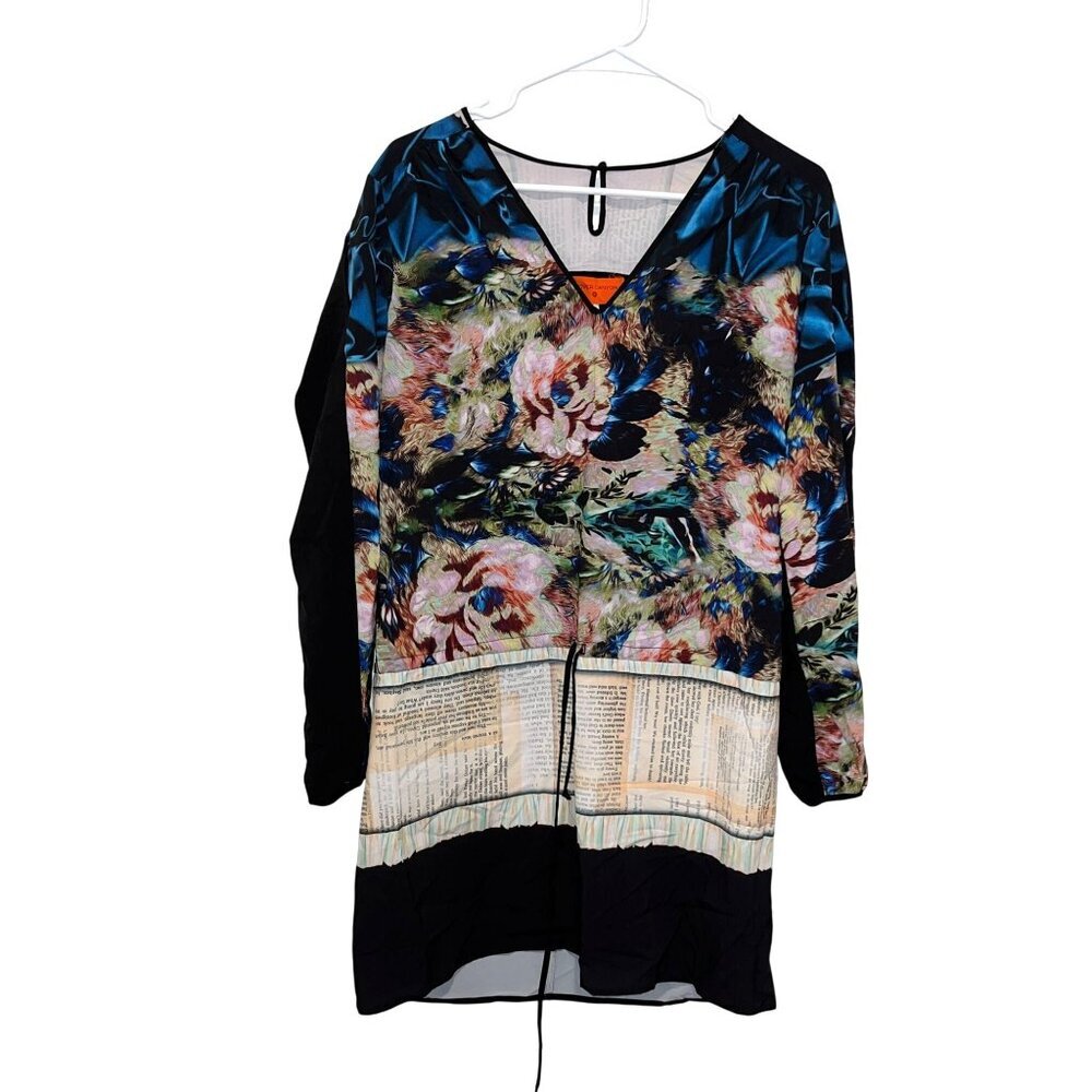 Clover Canyon Floral & Print Long Sleeve V-Neck Dress Small